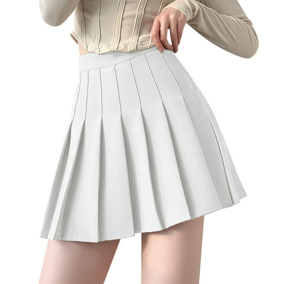 Baqcunre Skirts for Women Womens Girls Solid Pleated Skirt Basic Skirt Aline Design Skirt Pleated Skirts for Women Mini Skirt White XL(Hot)