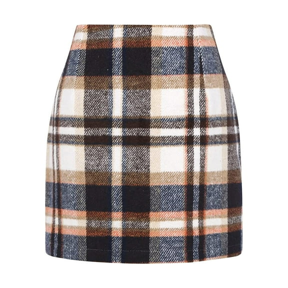 Baqcunre Skirts for Women Womens High Waist Plaid Skirt Bodycon Pencil Wool Skirts Mini Skirt Black Mini Skirt Brown L(Hot)