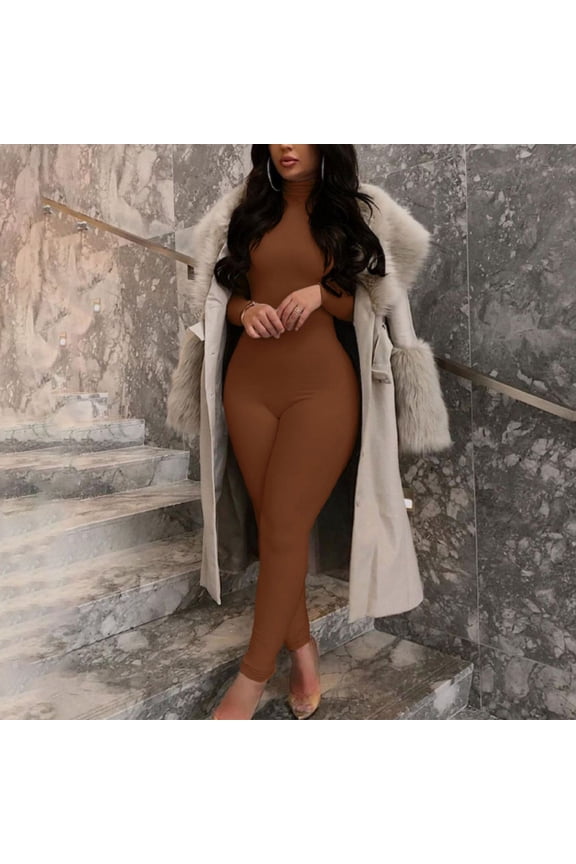 Solid Color Bodysuit With Long Sleeves And Velvet Yoga Onesie Womens Bodysuit Long Sleeve Bodysuit One Piece Bodysuit Women Clothing Bodysuits For Women,Color Brown,Size S