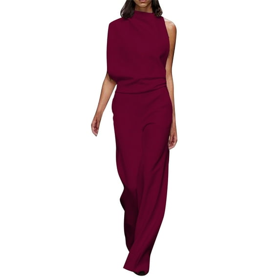Baqcunre Solid Color Jumpsuit Straight Pants Simple and Exquisite Design,Size XL,One Piece Jumpsuit,Womens Jumpsuit,Jumpsuits for Women Casual,Women's Pants,Women Clothing,Wine