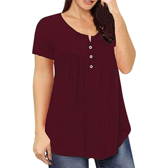 Baqcunre Solid Color Plus-Size V-Neck Short-Sleeved Casual Loose T-Shirt Women Clothing Womens Tops T Shirts for Women,Womens Fashion Shirts for Women Red S