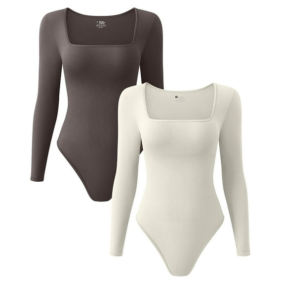 Baqcunre Solid Color U Neck Long Sleeve Tight Waist Fashion Jumpsuit Womens Bodysuit Long Sleeve Bodysuit One Piece Bodysuit Women Clothing Bodysuits For Women,Color Khaki,Size S