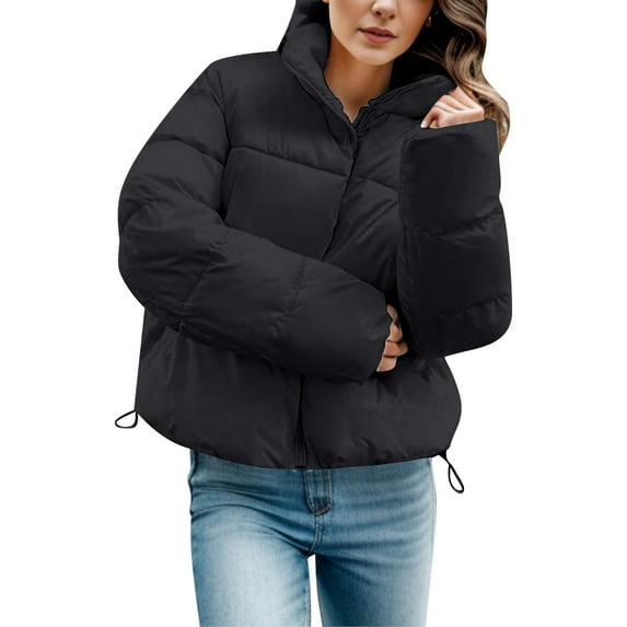 Baqcunre Solid Color Winter Thickened Down Zipper Long Sleeve Pocket Jacket Womens Coats Fleece Jacket Women Winter Jackets For Women,Women Clothing Coats For Women,Color Black,Size M