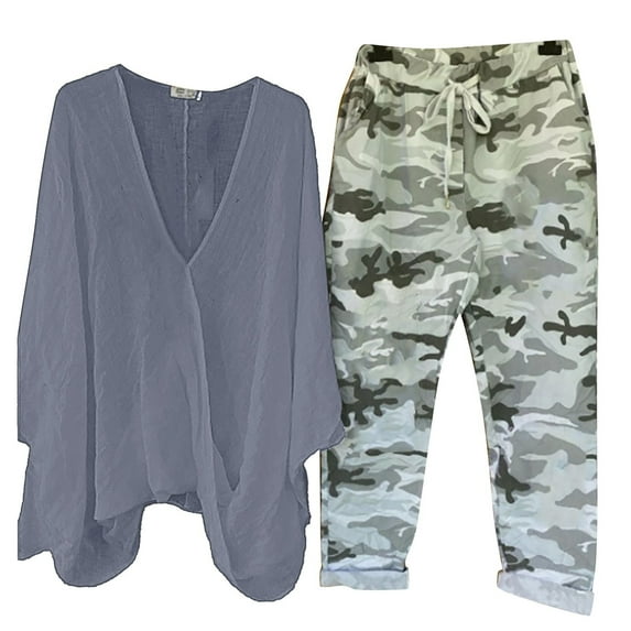 Baqcunre Stylish Set Camouflage Trousers Two-Piece Set,Color Grey,Size S-XXL