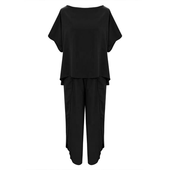 Baqcunre Suit Fashion Comfortable Short Sleeve And Long Pants Solid Color Top And Pants Set Cotton And Linen Y2K Tops Shirts For Women Going Out Tops Women Clothing Womens Tops,Color Black,Size L