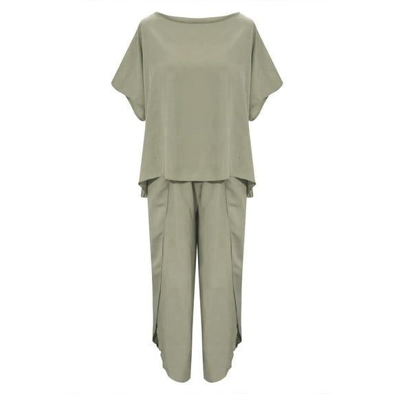 Baqcunre Suit Fashion Comfortable Short Sleeve And Long Pants Solid Color Top And Pants Set Cotton And Linen Y2K Tops Shirts For Women Going Out Tops Womens Tops,Color Mint Green,Size 2XL