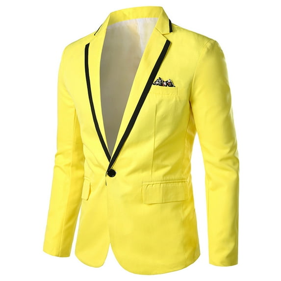 Baqcunre Suits For Men Men'S Stylish Casual Solid Business Wedding Party Outwear Coat Suit Tops Blazer For Men Tops For Men Yellow M