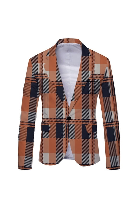Suits For Men Men'S Striped Plaid Printed Spring And Suit Top Coat Fashionable Trend Casual And Comfortable Blazer For Men Tops For Men Orange XL