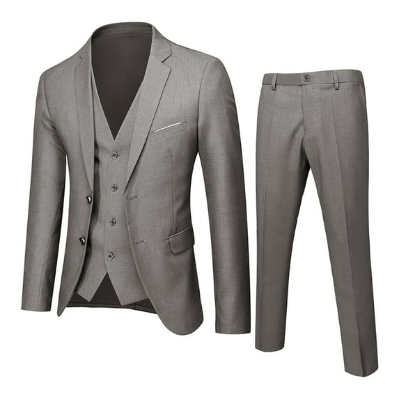 Baqcunre Suits for Men, Men's Slim Fit Suit One Button 3-Piece Blazer Dress Business Wedding Party Jacket Vest & Pant Grey 6XL