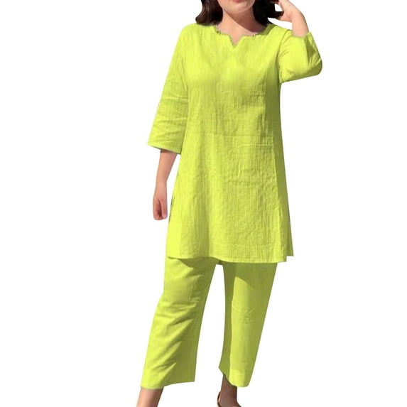 Baqcunre Sweat Set for Women Summer Solid Color Temperament National Style Long Sleeve Fashion Pullover Two Piece Set Wide Leg Pants Woman Outfits for Women Womens Fashion Womens Clothes Green 3XL