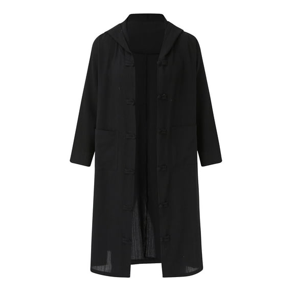 Baqcunre Sweaters For Men Mens Hooded Long Trench Coat Japanese Retro Loose Ancient Coat Mens Winter Coats Tops For Men Black XL