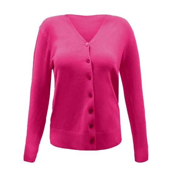 Baqcunre Sweaters For Women Ladies Button Round Neck Long Sleeve Soft Knitted Cardigan Sweater Women Womens Tops Cardigan For Women Hot Pink S