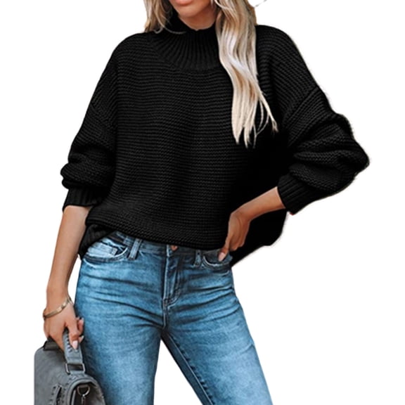 Baqcunre Sweaters For Women Ladies Fall Winter Wool Knit Round Neck High Neck Loose Version Suitable For Daily Work Wear To Party Wear Lohas Time Sweater Crop Tops Fall Outfits Women Trendy Black L
