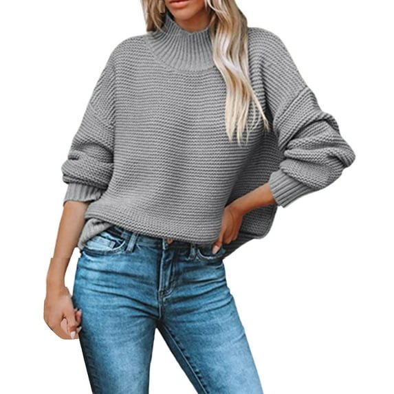 Baqcunre Sweaters For Women Ladies Fall Winter Wool Knit Round Neck High Neck Loose Version Suitable For Daily Work Wear To Party Wear Lohas Time Sweater Crop Tops Fall Outfits Women Trendy Grey XXL