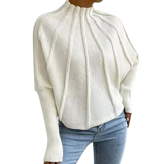 Baqcunre Sweaters For Women Loose Solid Color Sweater Medium Long Autumn/Winter Crew Neck Pullover Long Sleeved Knit Sweater Hoodies For Women Fall Outfits For Women 2023 White S