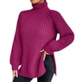 thumbnail image 1 of Baqcunre Sweaters For Women Loose Solid Color Sweater Medium Long Autumn/Winter Turtleneck Long Sleeved Knit Sweater Hoodies For Women Fall Outfits For Women 2023 Hot Pink XL, 1 of 2