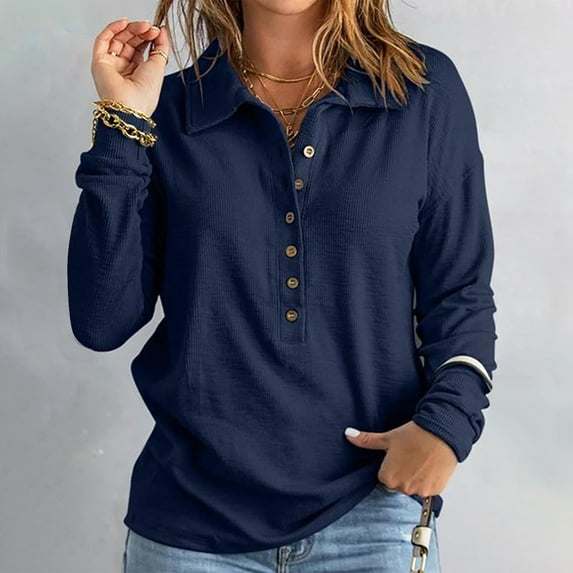 Baqcunre Sweaters For Women Solid Color Knit Women'S Single Breasted Lapel Long Sleeve Loose Casual Base Top Hoodies For Women Fall Outfits For Women 2023 Blue 1 4XL