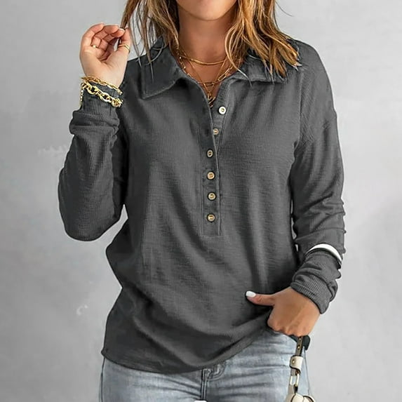 Baqcunre Sweaters For Women Solid Color Knit Women'S Single Breasted Lapel Long Sleeve Loose Casual Base Top Hoodies For Women Fall Outfits For Women 2023 Grey 3XL