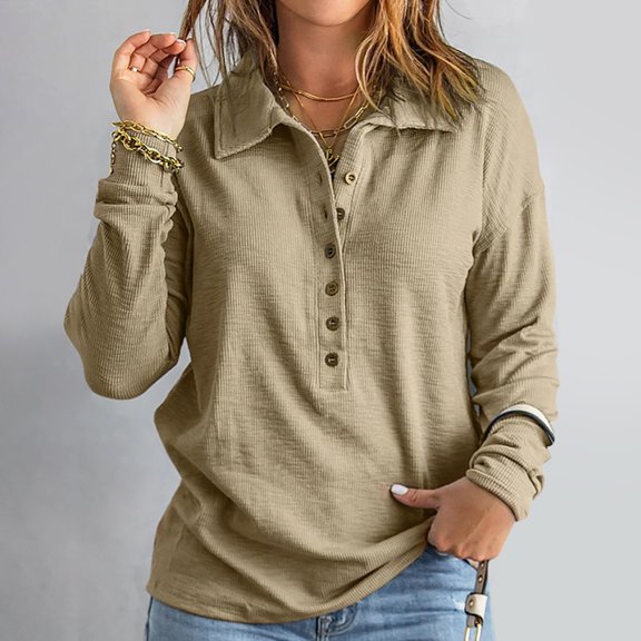 Baqcunre Sweaters For Women Solid Color Knit Women'S Single Breasted Lapel Long Sleeve Loose Casual Base Top Hoodies For Women Fall Outfits For Women 2023 Khaki M
