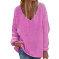 thumbnail image 1 of Baqcunre Sweaters For Women Women Fashion V Neck Loose Pullover Solid Color Long Sleeves Sweater Tops Womens Tops Hoodies For Women Hot Pink M, 1 of 6
