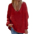 thumbnail image 1 of Baqcunre Sweaters For Women Women Fashion V Neck Loose Pullover Solid Color Long Sleeves Sweater Tops Womens Tops Hoodies For Women Red M, 1 of 6