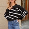 thumbnail image 1 of Baqcunre Sweaters For Women Women'S Autumn/Winter Round Neck Long Sleeve Stripe Loose Short Pullover Sweater Hoodies For Women Womens Fall Fashion 2023 Black L, 1 of 4