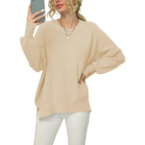 Baqcunre Sweaters For Women Women'S Long Sleeve Crewneck Side Slit Ribbed Knit Pullover Sweater Tops Hoodies For Women Womens Fall Fashion 2023 A L