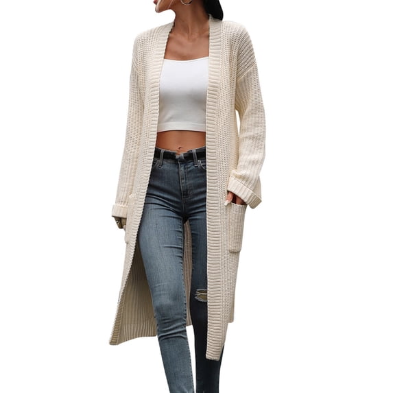 Baqcunre Sweaters For Women Women'S Long Sleeve Solid Color Knitwear Pocket Sweater Jacket Jackets For Women Womens Fall Fashion 2023 Beige L