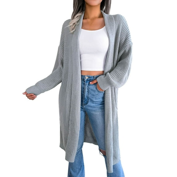 Baqcunre Sweaters For Women Women'S New Casual Versatile Long Cardigan Sweater Coat Cardigan Sweaters For Women Womens Fall Fashion 2023 Grey M