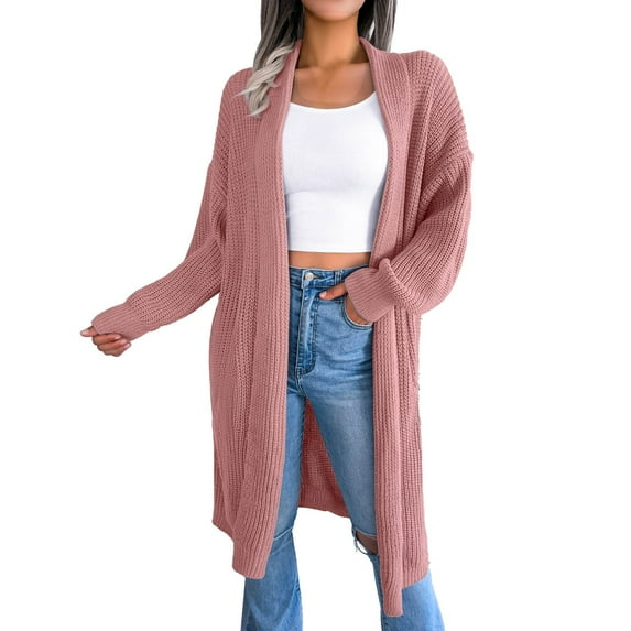 Baqcunre Sweaters For Women Women'S New Casual Versatile Long Cardigan Sweater Coat Cardigan Sweaters For Women Womens Fall Fashion 2023 Pink M