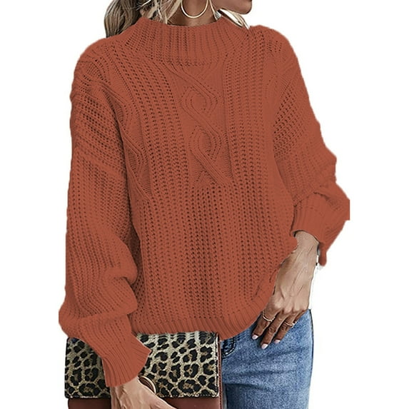 Baqcunre Sweaters For Women Women'S Round Neck Flower Knitted Long Sleeved Shirt Pullover Sweater Hoodies For Women Fall Outfits For Women 2023 Orange 3XL