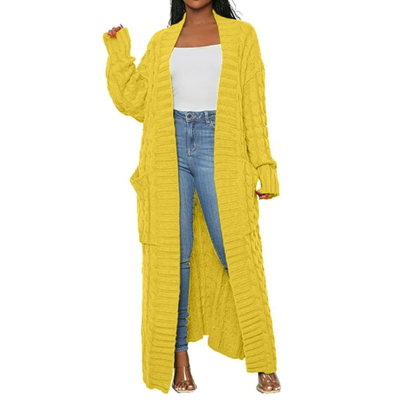 Baqcunre Sweaters For Women Women'S Solid Color Long Sleeved Loose Knit Sweater Outerwear Long Cardigan Womens Tops Cardigan For Women Yellow 5XL