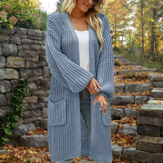 Baqcunre Sweaters For Women Women'S Solid Sleeves Loose Large Pockets Casual Knitted Sweater Cardigan Cardigan For Women Fall Outfits For Women 2023 Gray 1 L