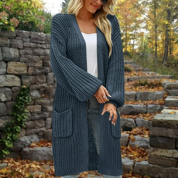 Baqcunre Sweaters For Women Women'S Solid Sleeves Loose Large Pockets Casual Knitted Sweater Cardigan Cardigan For Women Fall Outfits For Women 2023 Gray 2 M