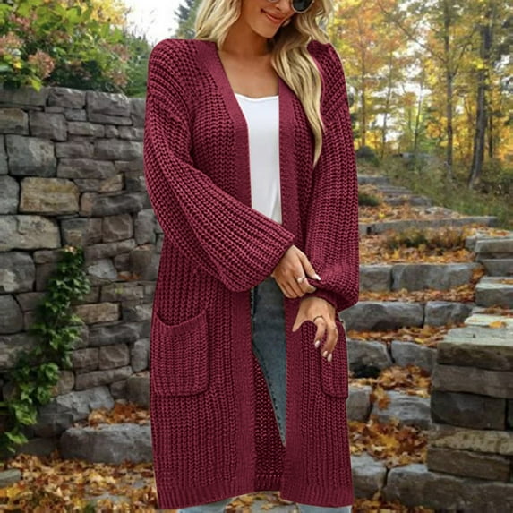 Baqcunre Sweaters For Women Women'S Solid Sleeves Loose Large Pockets Casual Knitted Sweater Cardigan Cardigan For Women Fall Outfits For Women 2023 Red XXL