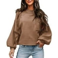 thumbnail image 1 of Baqcunre Sweaters For Women Women's 2023 Long Sleeve Crewneck Sweater Casual Solid Color Ribbed Hem Knitwear Pullover Cropped Crewneck Sweatshirts Womens Fall Tops Khaki XXL, 1 of 8