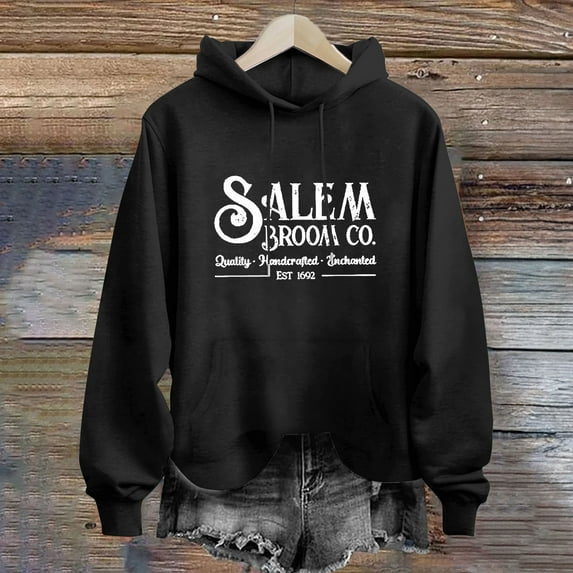 Baqcunre Sweaters For Women Women's Co.Quality.. Est 1692 Letter Printed Loose Hooded Sweater Women Sweatshirt Fall Outfits Women Trendy Black M