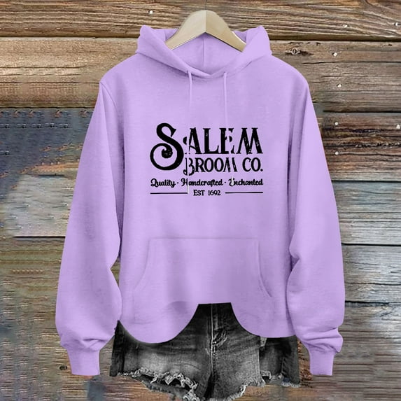 Baqcunre Sweaters For Women Women's Co.Quality.. Est 1692 Letter Printed Loose Hooded Sweater Women Sweatshirt Fall Outfits Women Trendy Purple M