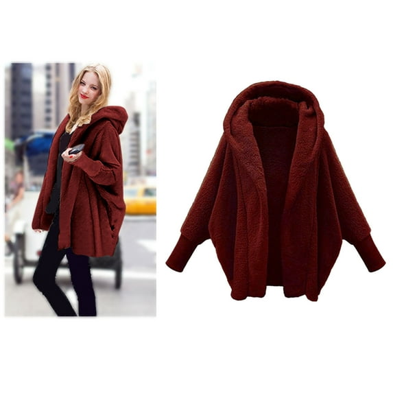 Baqcunre Sweaters For Women Womens Winter Long Sleeve Solid Fuzzy Fleece Open Front Hooded Cardigans Jacket Coats Outerwear With Pocket Cardigan Sweaters For Women Womens Fall Fashion 2023 Red M