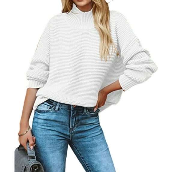 Baqcunre Sweaters For Women Ladies Fall Winter Wool Knit Round Neck High Neck Loose Version Suitable For Daily Work Wear To Party Wear Lohas Time Sweater Crop Tops Fall Outfits Women Trendy White XL