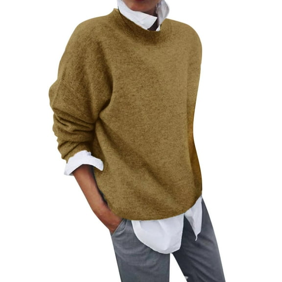 Baqcunre Sweaters For Women Women'S Fall Long Sleeve T Shirts Knit Sweater Slim Fit Solid Basic Casual Tee Tops Hoodies For Women Womens Fall Fashion 2023 Khaki XXL