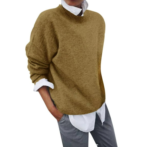 Baqcunre Sweaters For Women Women'S Fall Long Sleeve T Shirts Knit Sweater Slim Fit Solid Basic Casual Tee Tops Hoodies For Women Womens Fall Fashion 2023 Khaki XXL