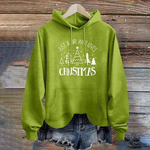 Baqcunre Sweaters For Women Women's Just A Girl Who Loves Letter Print With Drawstring Hooded Pocket Sweater Women Sweatshirt Fall Outfits Women Trendy Mint Green XL