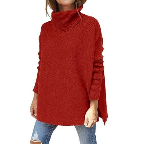Baqcunre Sweaters For Women Womens Sweaters Turtleneck Batwing Sleeve Loose Oversized Sweaters Chunky Knitted Pullover Sweaters For Women Hoodies For Women Fall Outfits Women Trendy Red 1 M