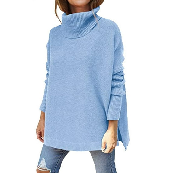 Baqcunre Sweaters For Women Womens Sweaters Turtleneck Batwing Sleeve Loose Oversized Sweaters Chunky Knitted Pullover Sweaters For Women Hoodies For Women Fall Outfits Women Trendy Blue XL