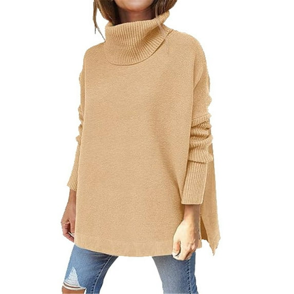 Baqcunre Sweaters For Women Womens Sweaters Turtleneck Batwing Sleeve Loose Oversized Sweaters Chunky Knitted Pullover Sweaters For Women Hoodies For Women Fall Outfits Women Trendy Khaki XXL