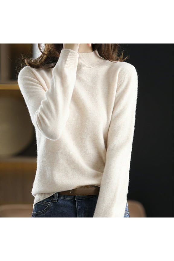 Sweaters for Women, Women's Turtleneck 100% Merino Wool Sweater Fall Winter Basic Warm Soft Long Sleeve Knitted Pullover Beige, M