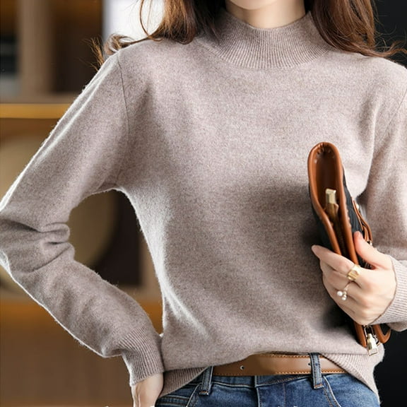 Baqcunre Sweaters for Women, Women's Turtleneck 100% Merino Wool Sweater Fall Winter Basic Warm Soft Long Sleeve Knitted Pullover Khaki, M