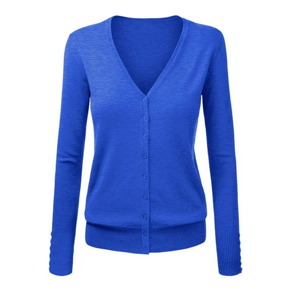 Baqcunre Sweaters for Women, Women's V Neck Cardigan Sweater Plus Jacket Solid Color Knitted Sweater Womens Tops Cardigan for Women Blue XL
