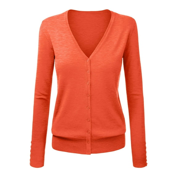 Baqcunre Sweaters for Women, Women's V Neck Cardigan Sweater Plus Jacket Solid Color Knitted Sweater Womens Tops Cardigan for Women Orange M